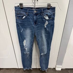 Express Jeans Cropped Legging Mid Rise Distressed Jeans